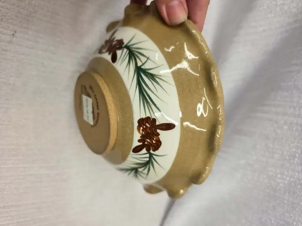 Mill Creek Stoneware Pine Cone Ruffled Edge Bowl Coshocton Ohio Lori